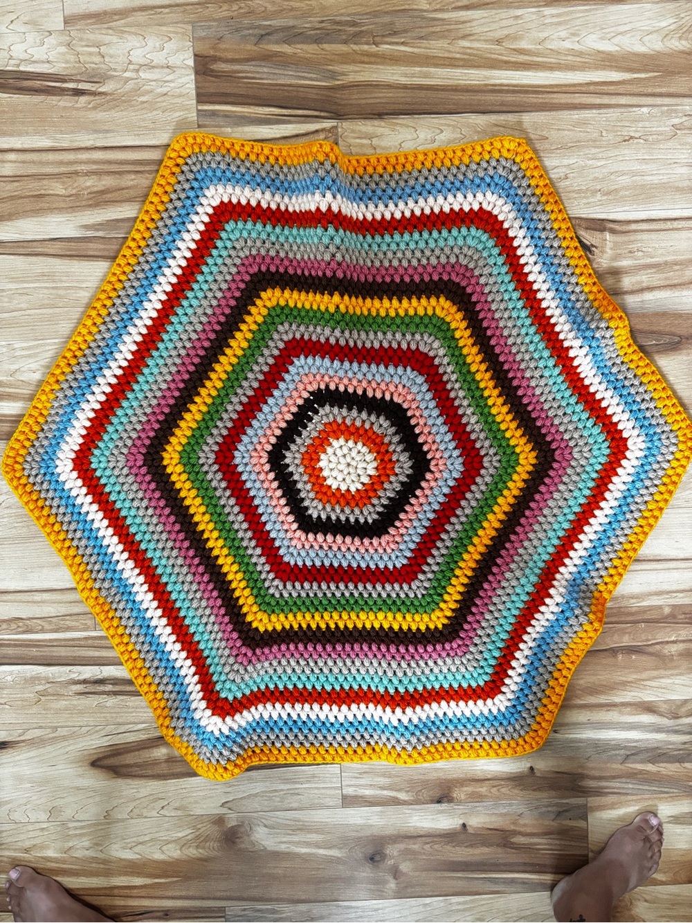 Handmade Crochet Hexagon Rug Boho Rainbow Cottagecore Accent Rug 38”x44” - Picture 2 of 8